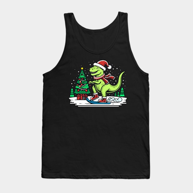 Christmas T-Rex Tank Top by ArtFactoryAI